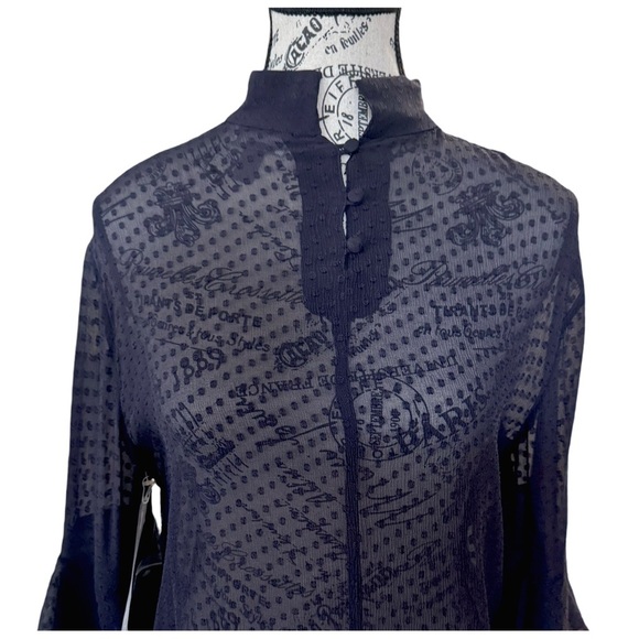 Olivia Palermo x Chelsea Blouse w/ Bell Sleeves & Mandarin Collar. Navy. Medium - Picture 9 of 12